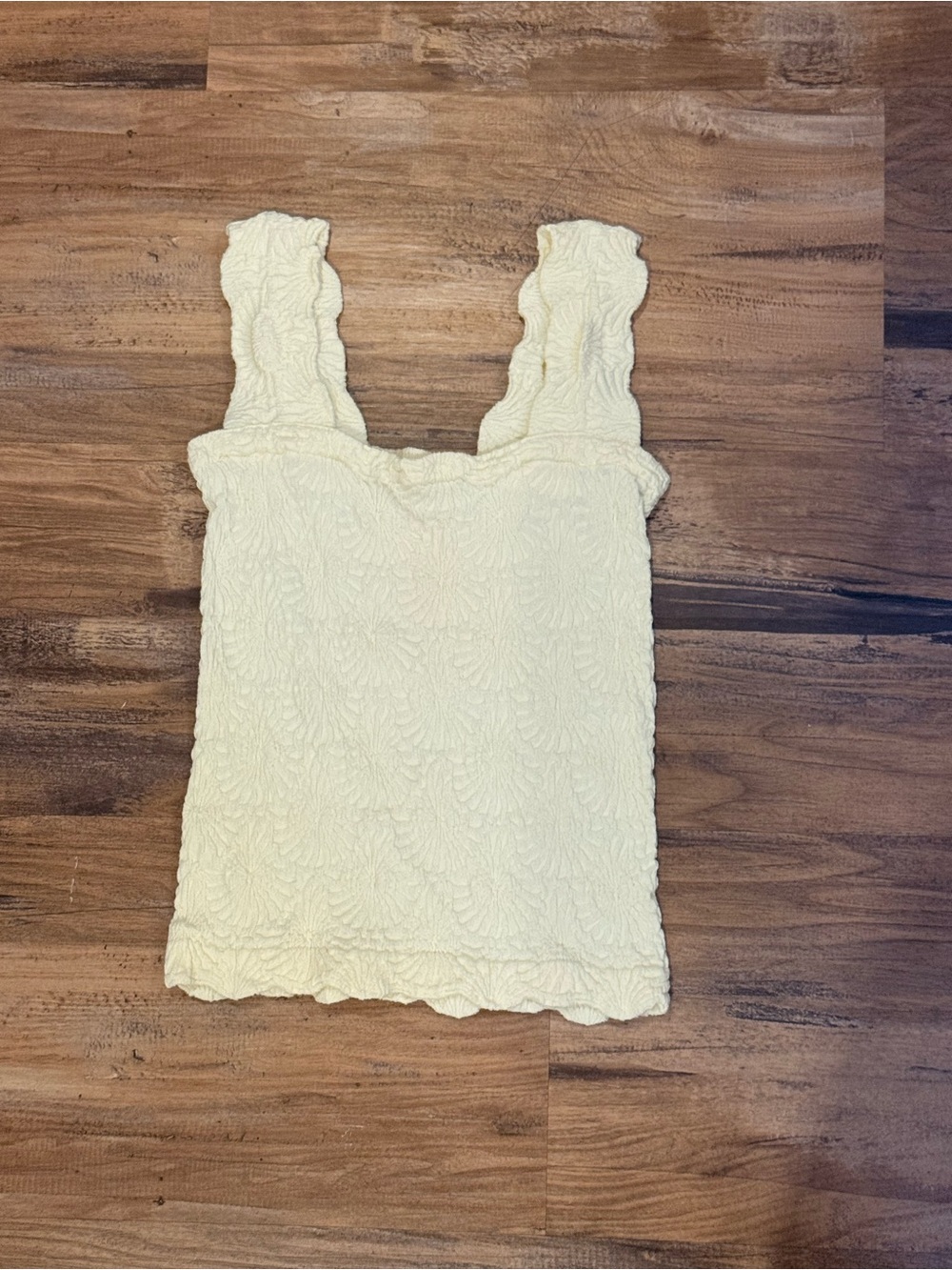Cream Textured Square-Neck Tank Top